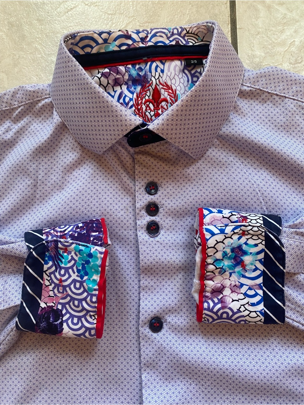 Au Noir Peylon Purple Mens Dress Shirt 2 S Small Mercerized Cotton Woven Flip To